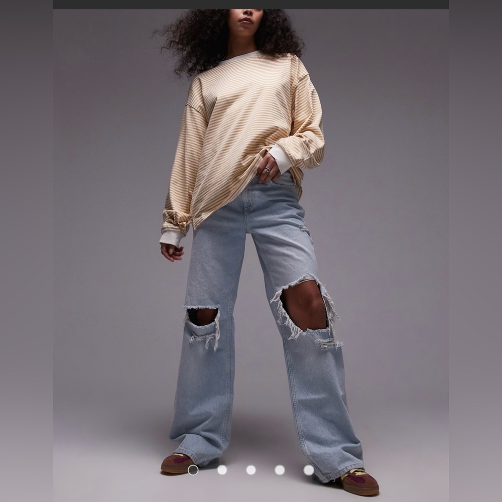 We The Free Light Blue Distressed Straight Leg Jeans